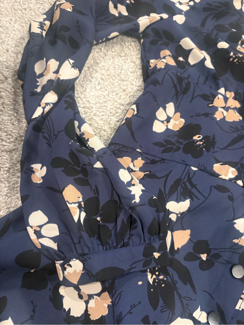 Native Chic Navy Floral Dress Shoulder Pads Smocked Waist Fall Festival Midi - Picture 4 of 6